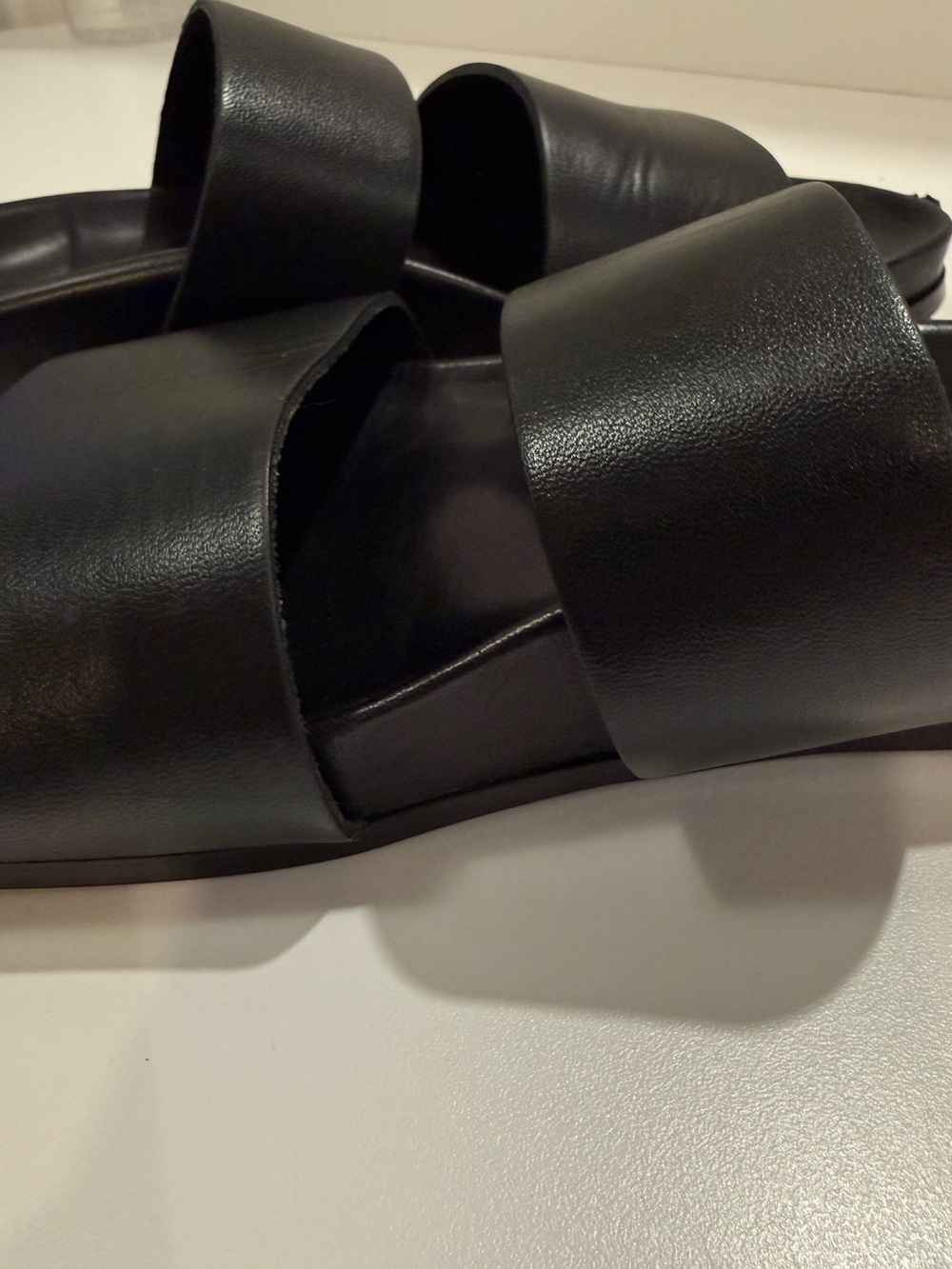 re-soul Black Double-Strap Slide Sandals - Italian Leather - Size 36 - Picture 8 of 9